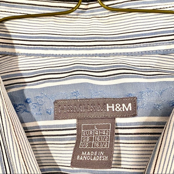 EUC H&M Casual Button up Blue Stripe Shirt, L - Picture 10 of 11